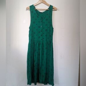 Vintage Green Patterned Drop-Waist Dress